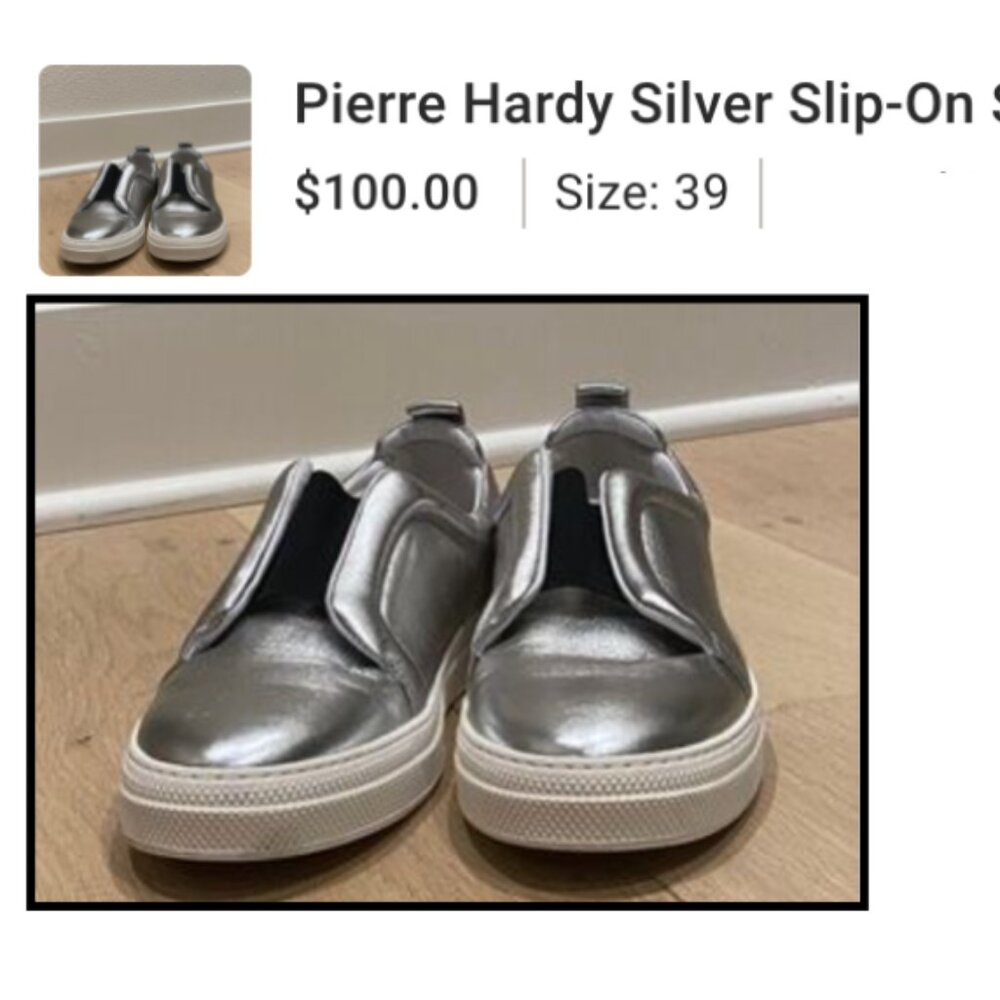 Pierre Hardy Slip on sneakers in silver with black band.